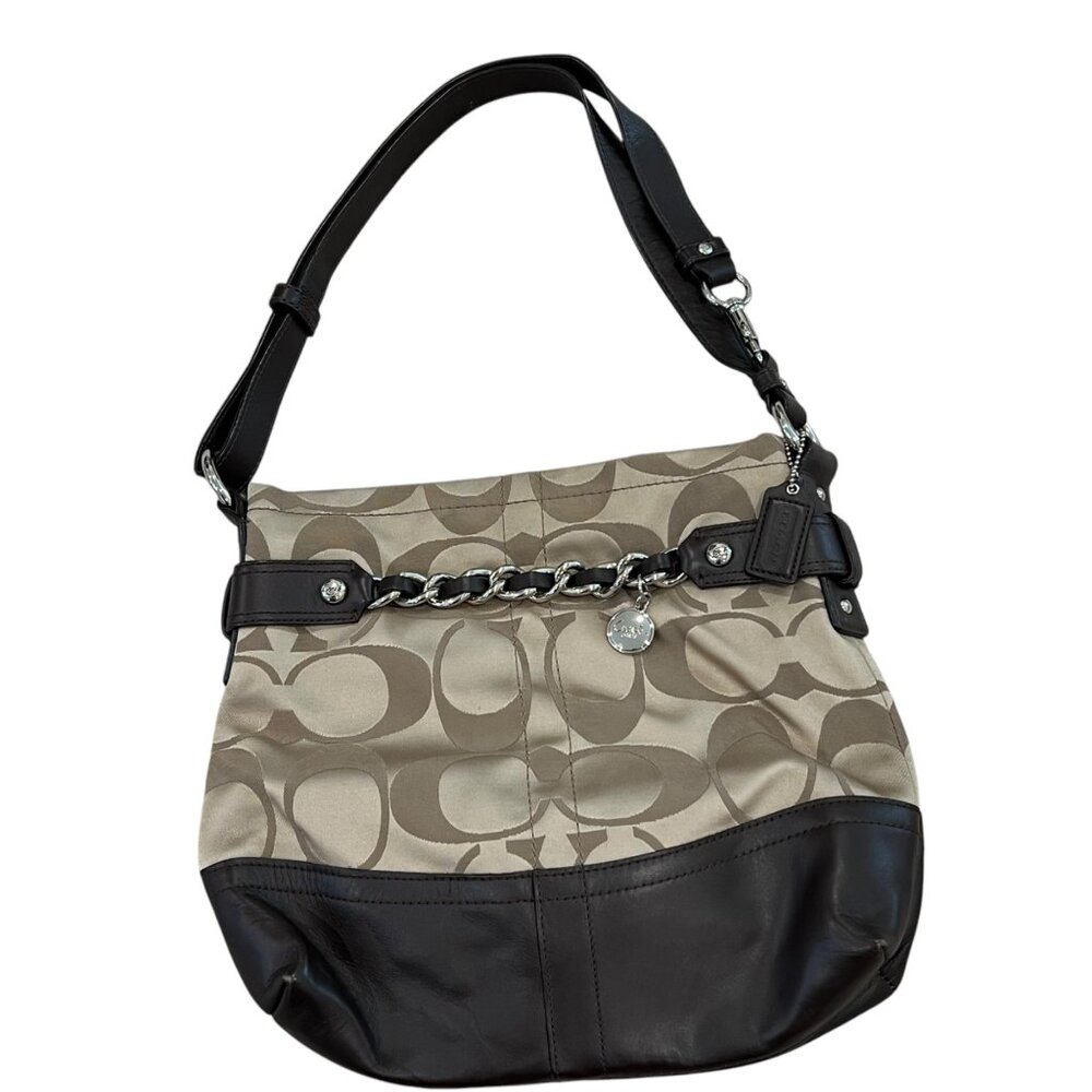 Coach Brown Signature Canvas & Leather Hobo Bag With Shoulder Strap